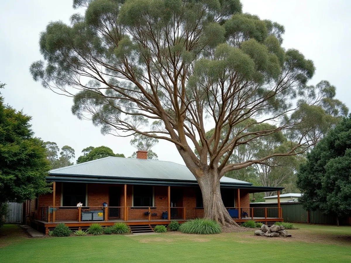 Large blue gum leaning over the roof of a Ballina home before removal