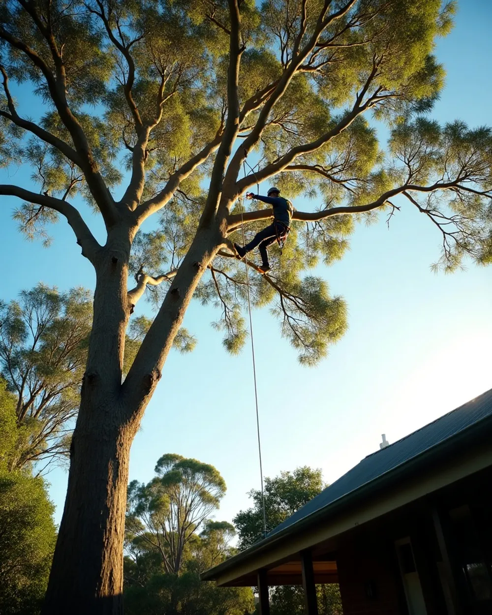 Branchline arborist roping down a large limb over a Northern Rivers home