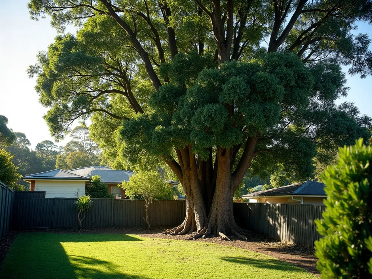 Large camphor laurel taking over an Alstonville backyard before removal